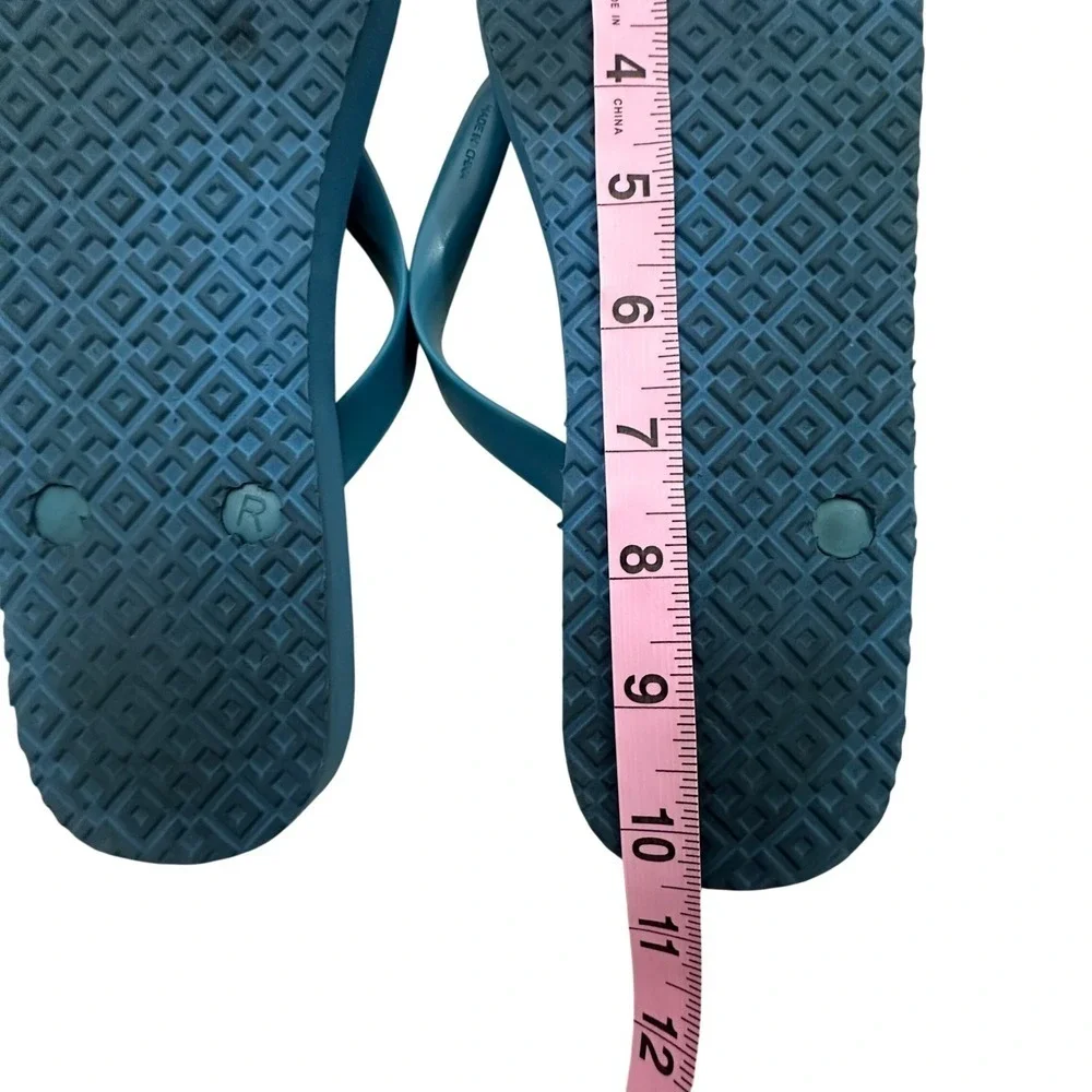 Tory Burch Teal Blue Blueberry Floral Flip Flop Gold Logo Medallion 10.5
